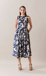 Carine Midi Dress Navy/Creme