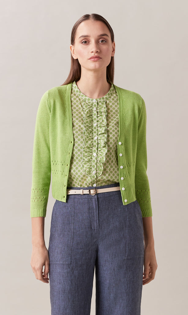 Martino V-Neck Knit Cardigan Grass