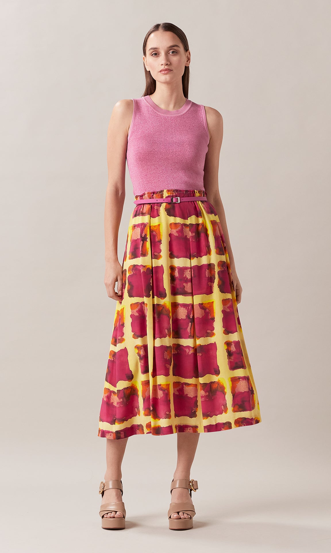 Andre Midi Skirt Pink/Yellow