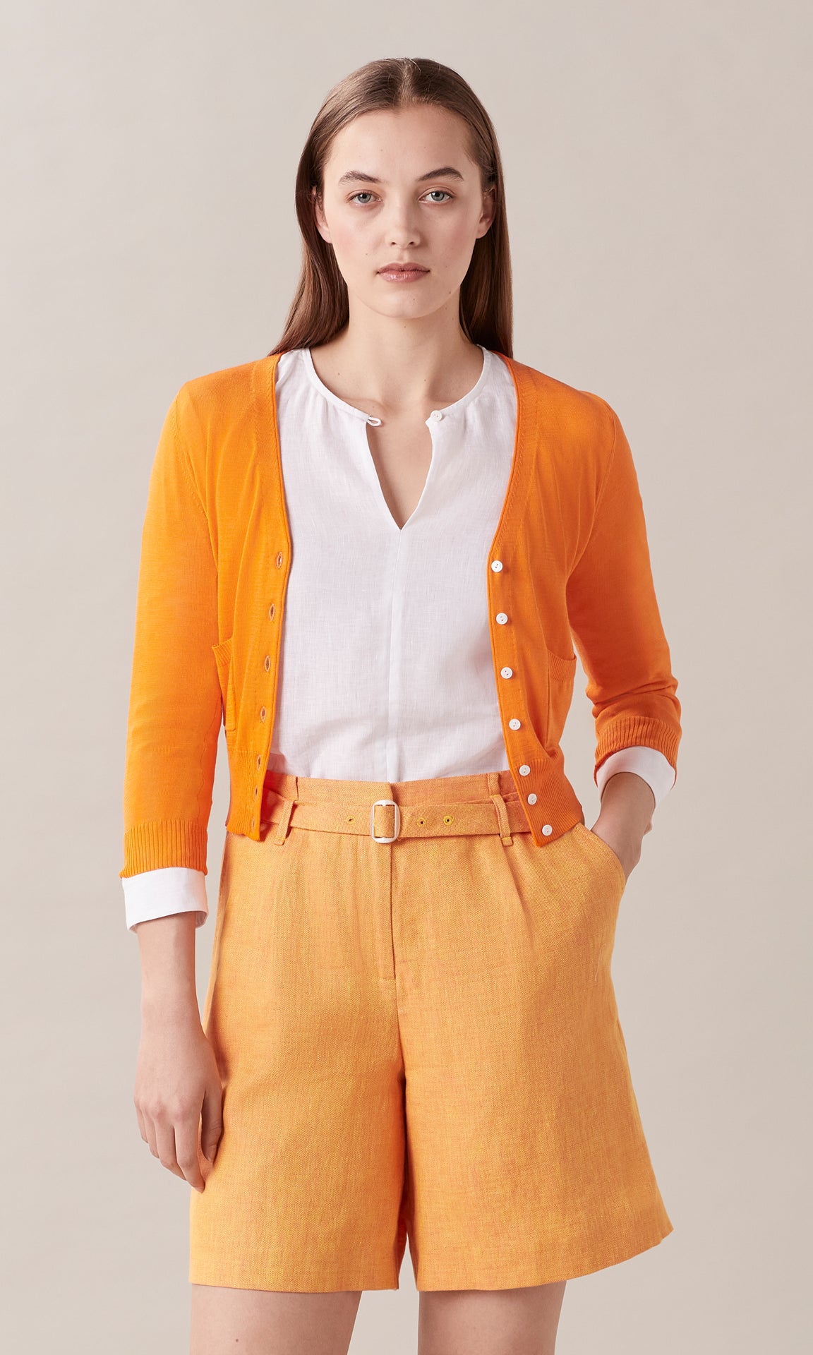 Emilia V-Neck Knit Cardigan Orange