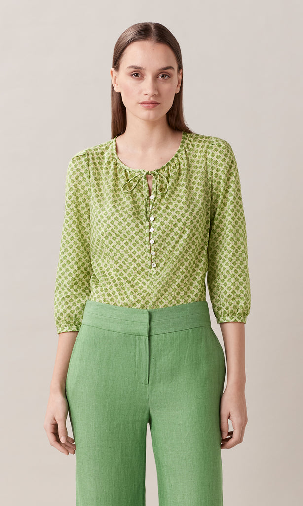 Antonella Tie Neck Blouse Lime
