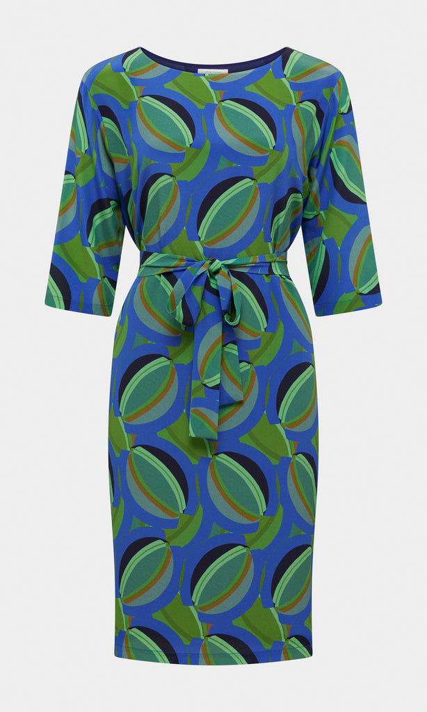 Domenica Belted Shift Dress Cobalt/Green
