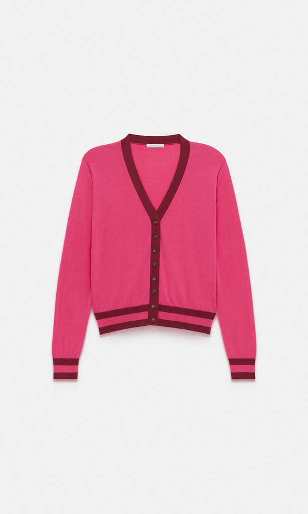 Harpe Contrast V Cardigan Hot Pink/Tayberry