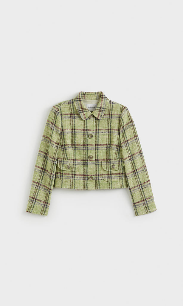 Retro Plaid button up Jacket Lime