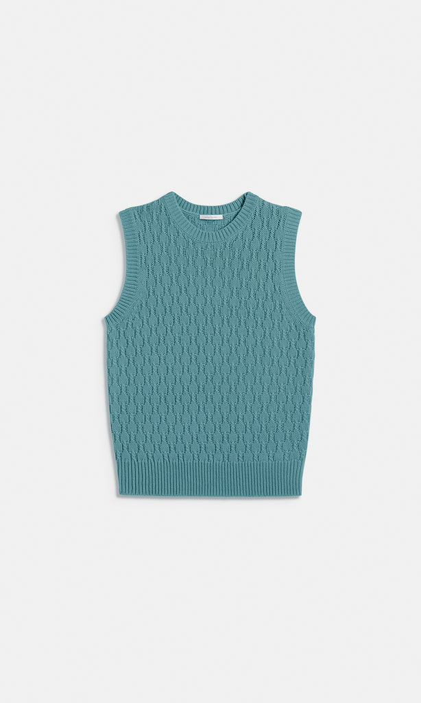 Oban Wool Cash Slvless Vest Myrtle