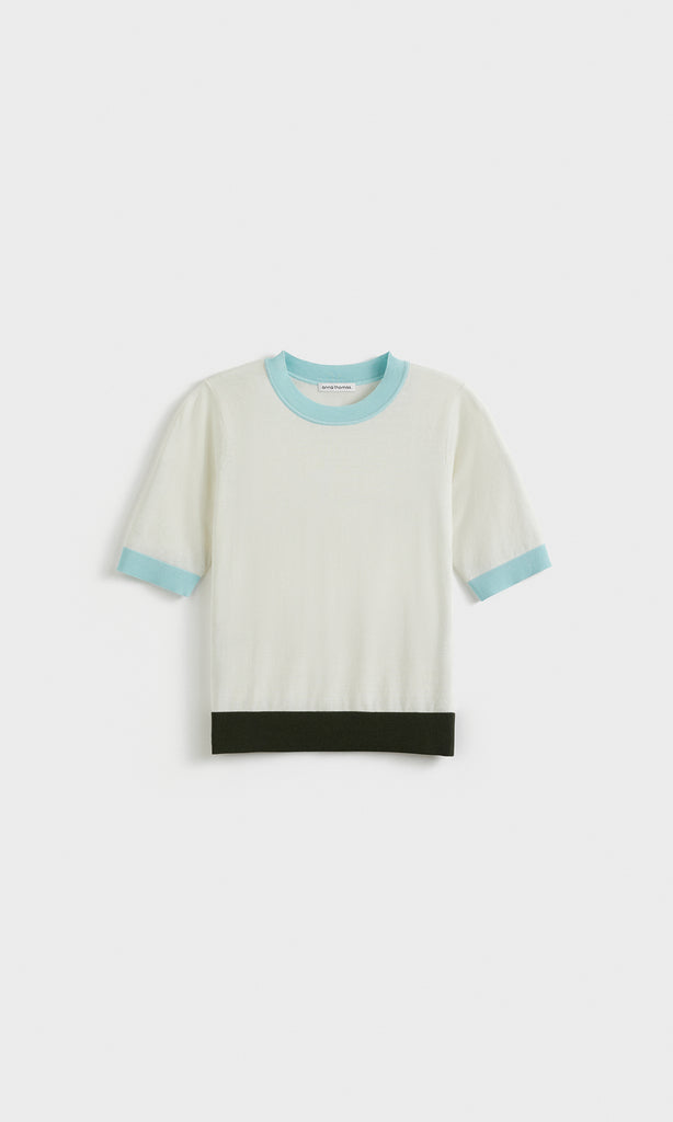 Vera S/S Crew Ivory/Lt.Blue/Olive