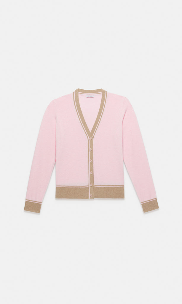 Piemonte Tipped Cardigan Soft Pink/Taupe