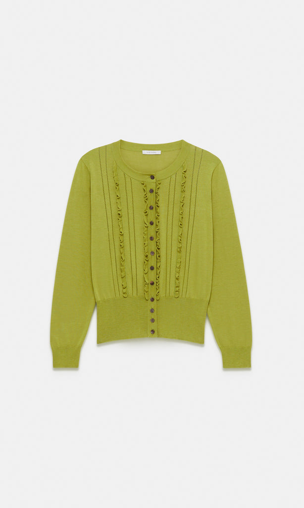 Selene Ruffle Cardigan Pear