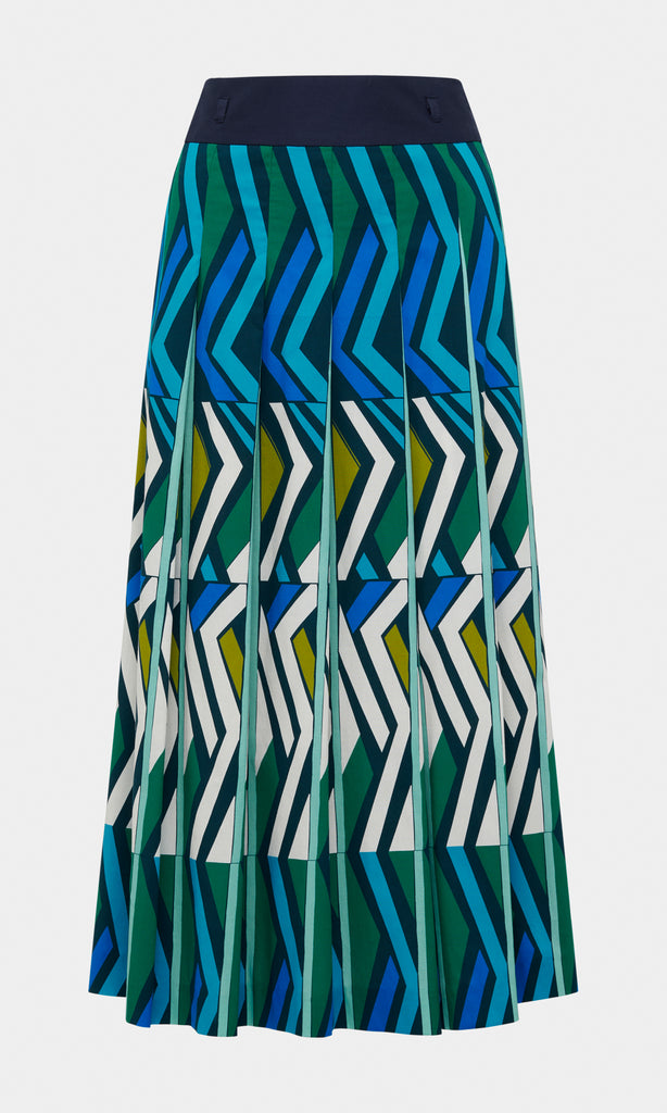 Sofia Pleated Maxi Skirt Green/Blue