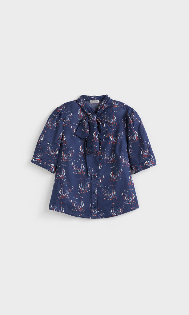 Vela SS Bow front Blouse  Navy