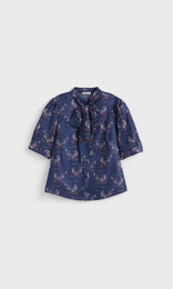 Vela SS Bow front Blouse  Navy