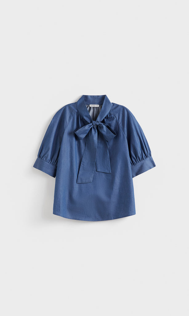 Des Nimes Bow Shirt Mid-Blue