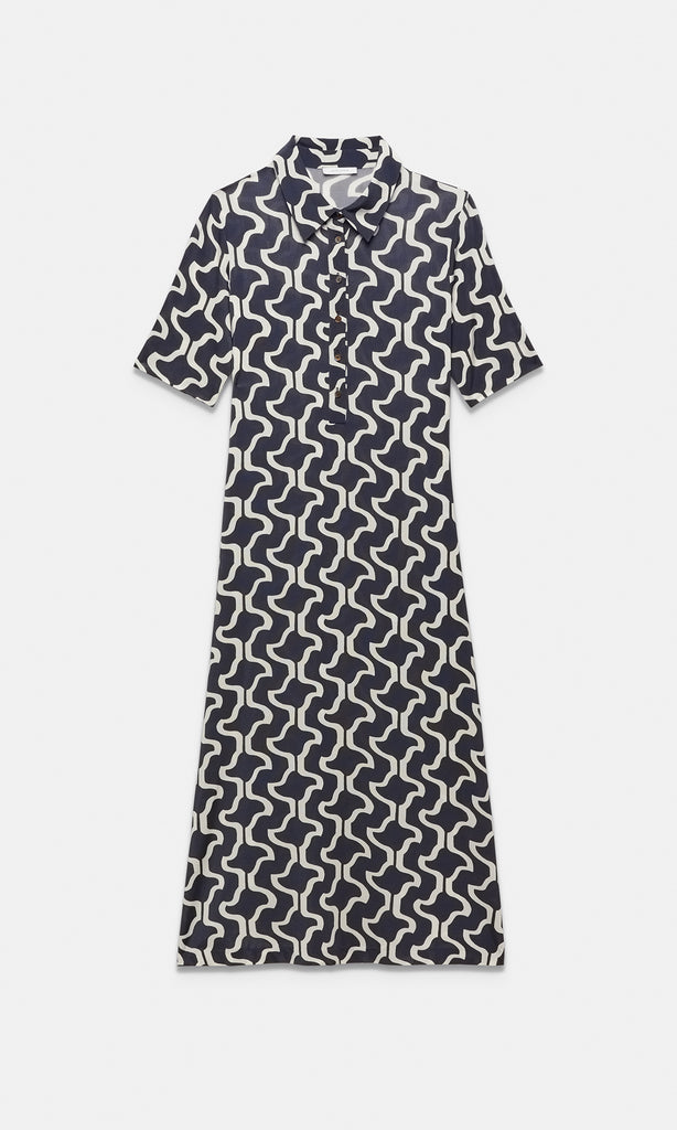 Marina Collared Dress Navy/Ecru