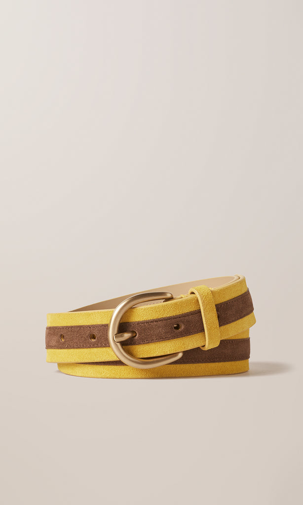 Two tone Suede Belt 30mm Soleil + Chocolate