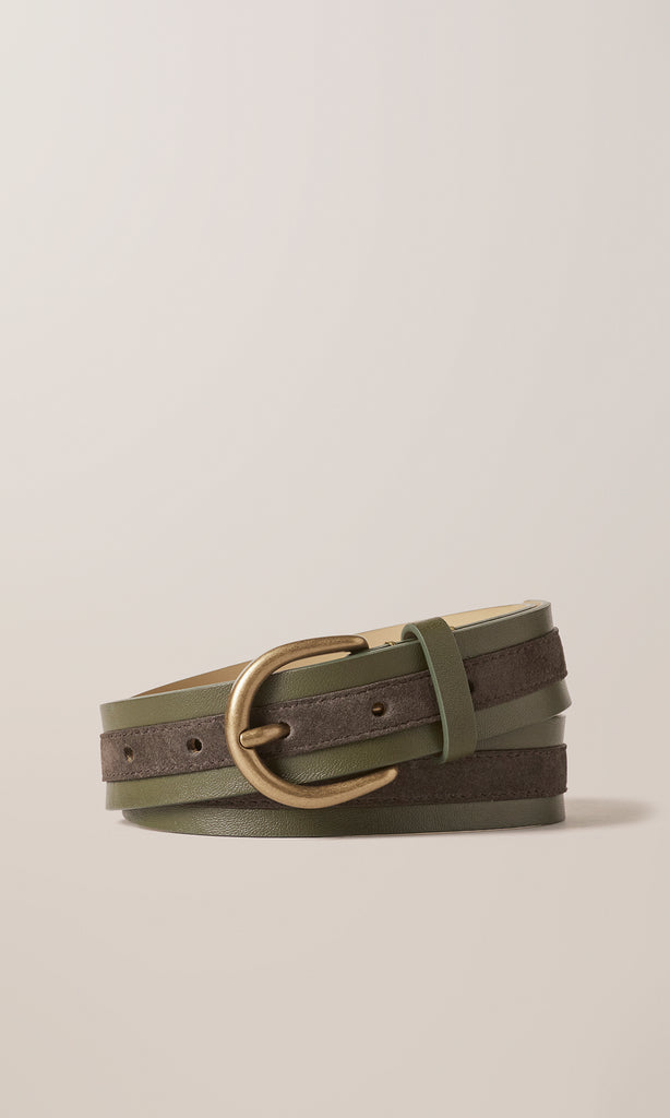 2 tone Suede/Leather Belt 30mm Birch/Coffee