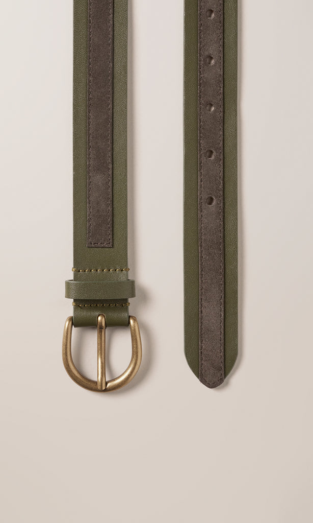 2 tone Suede/Leather Belt 30mm Birch/Coffee