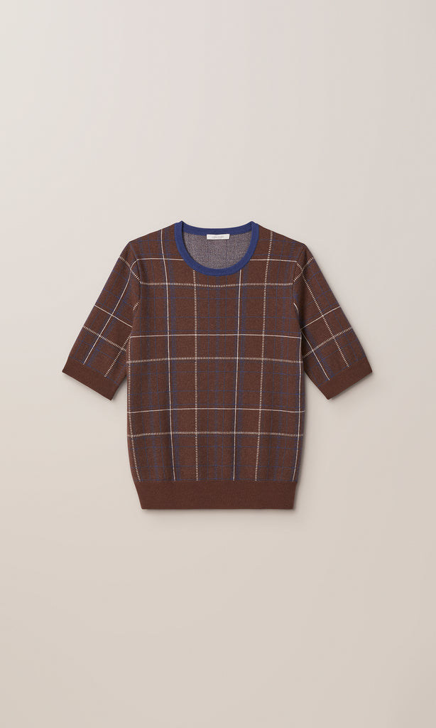 Fisher Plaid Merino Crew Brown