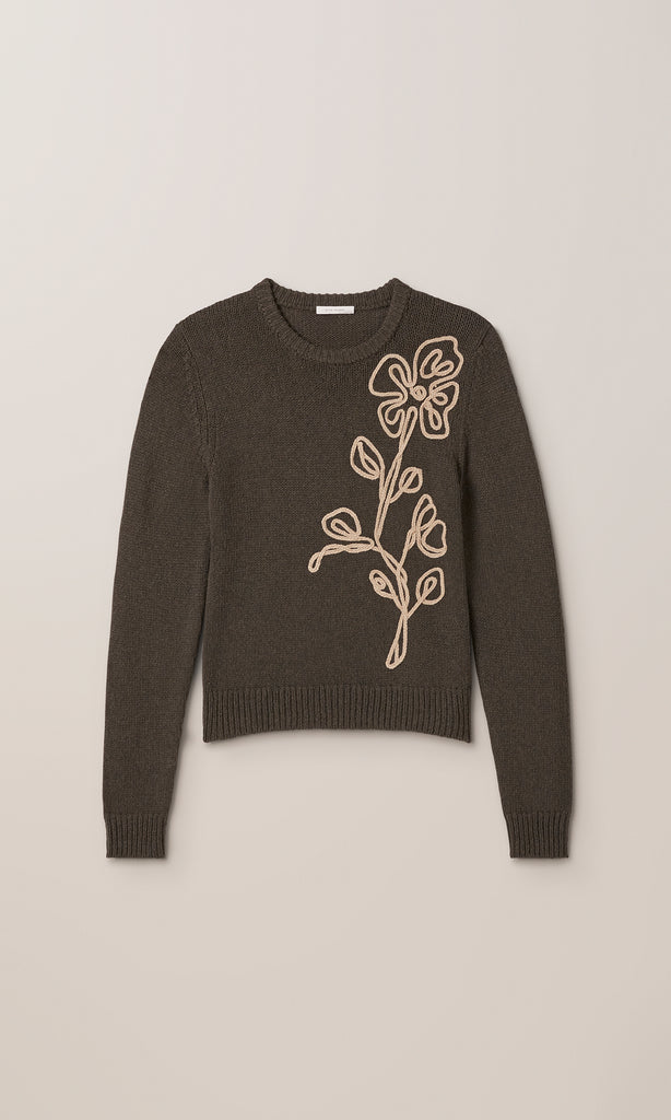 Arabella Floral Applique Knit Olive