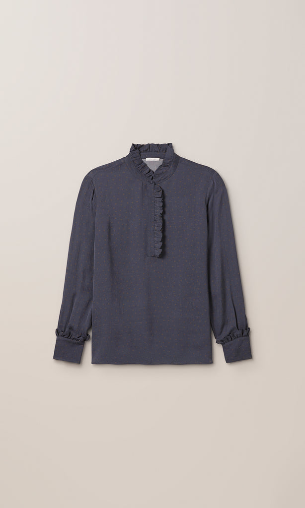 Freya Ruffle Shirt Navy
