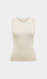 Womens Tank Top, Knit Top, Beige Top, knitted top, cami tops, knitted top, sleeveless top, cami top, summer top, work top - Selby 60% Silk 40% Cotton Round Neck Sleeveless Knitted Top In Cream