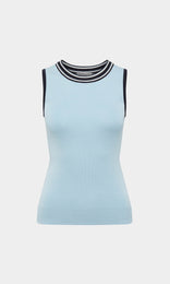 Womens Tank Top, Knit Top_, light blue Top, knitted top, cami tops, knitted top, sleeveless top, cami top, summer top, work top - Selby 60% Silk 40% Cotton Round Neck Sleeveless Knitted Top In Cornflower Light Blue