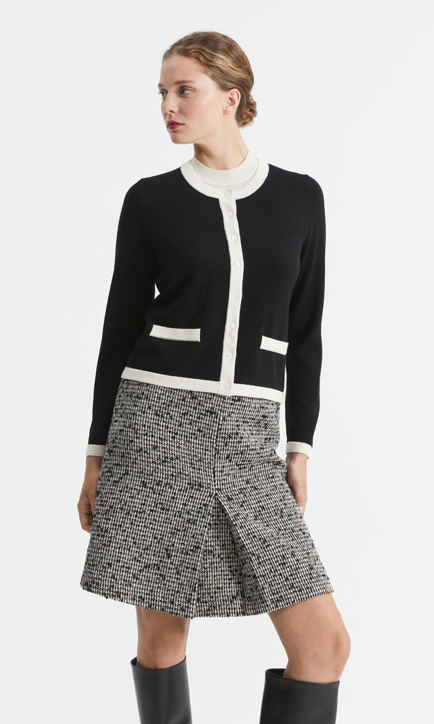 Roslin Merino Tipped Cardi Blk/Creme