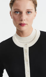 Roslin Merino Tipped Cardi Blk/Creme