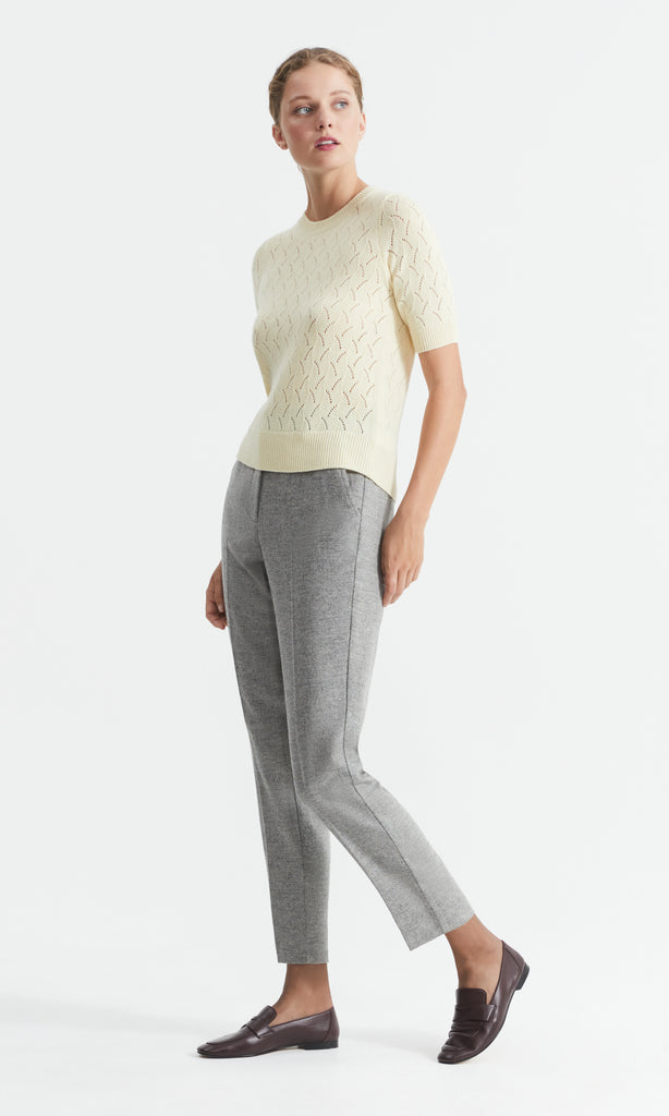 Oban Wool Cash SS Pointelle Double Cream