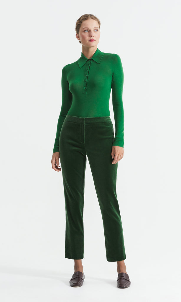Erskine Ex Fine Merino LS Polo Green