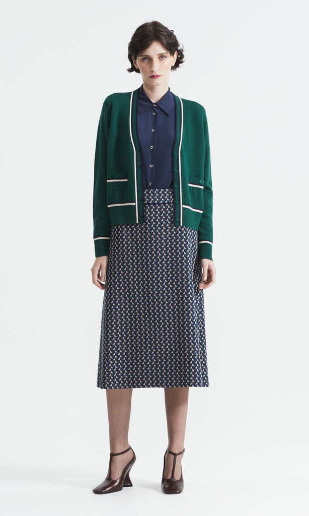 Roslin Merino Vee Cardi Green/Creme/Navy