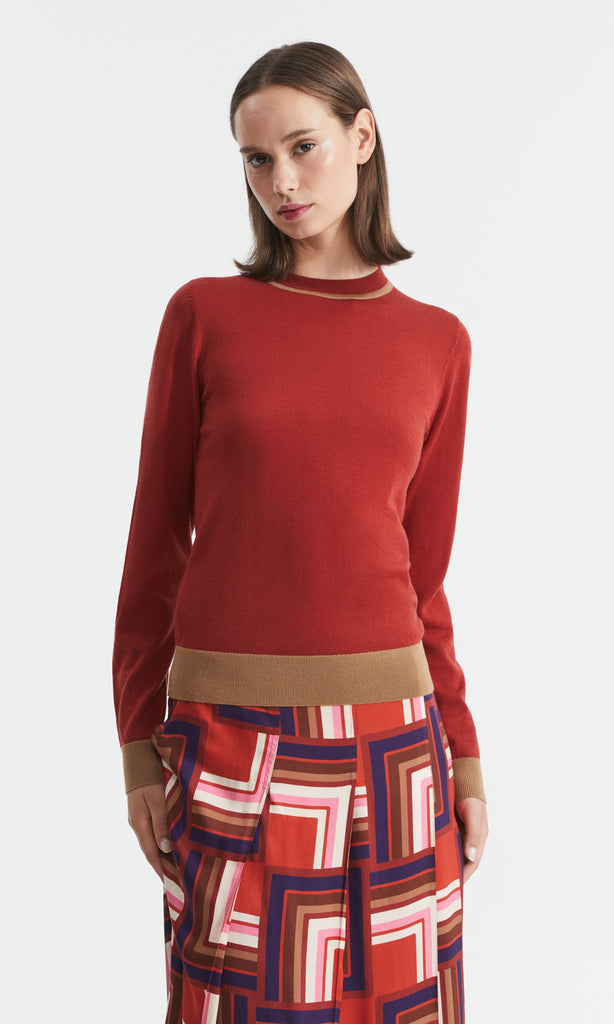 Nairn Fine Merino LS Crew Red/Camel