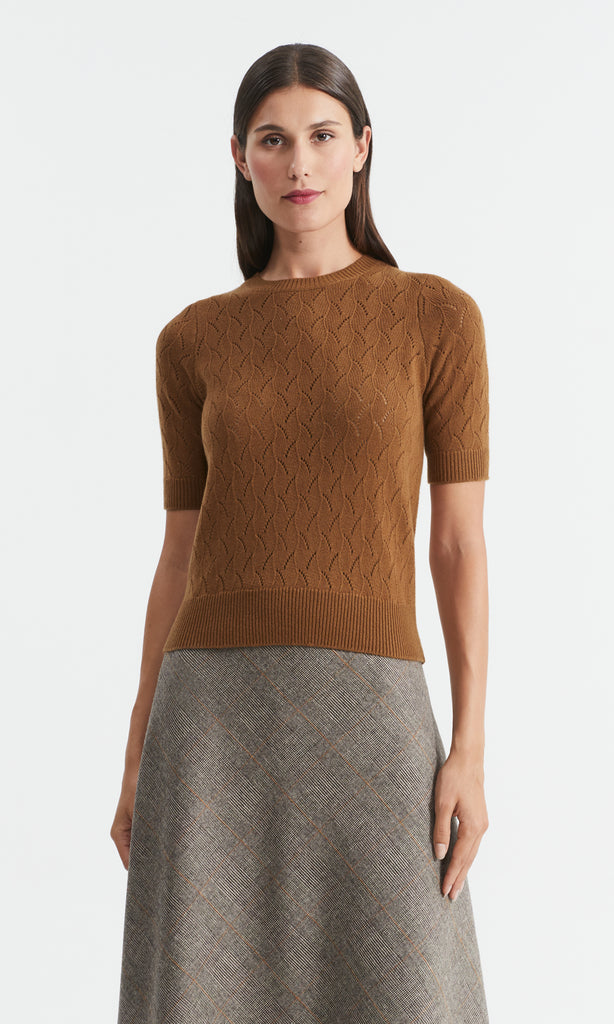 Oban Wool Cash SS Pointelle Cinder