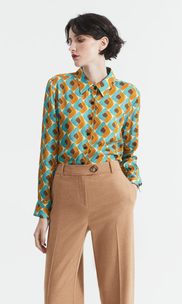 Sarika Shirt  Turquoise/Caramel