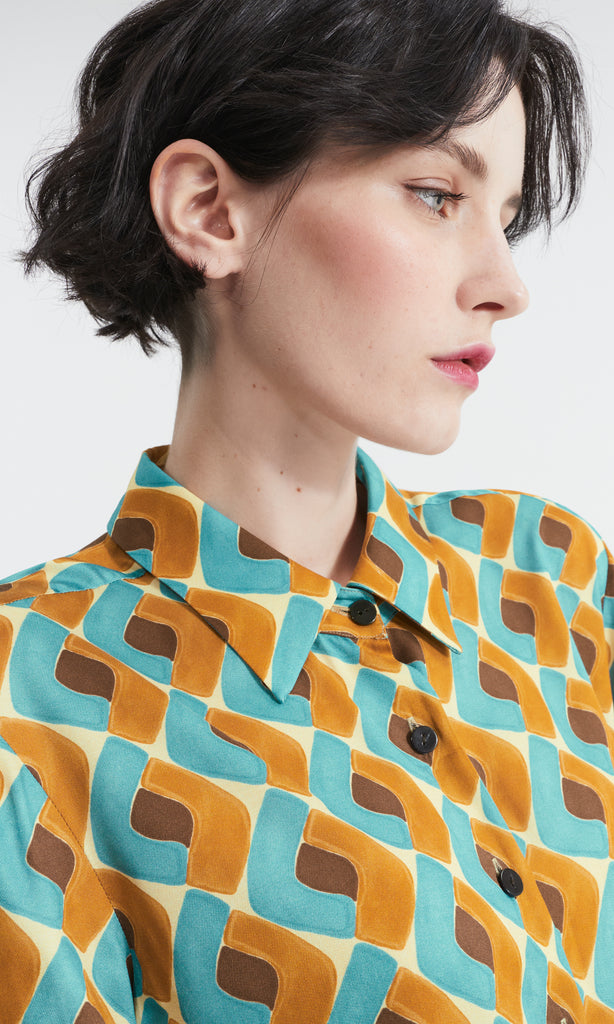 Sarika Shirt  Turquoise/Caramel