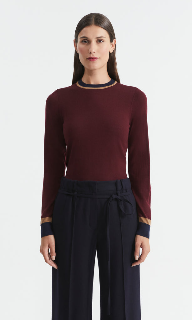 Nairn Fine Merino LS Crew Bordeaux/Camel