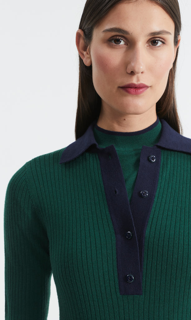 Nairn Fine Merino SS Rib Polo Green/Navy