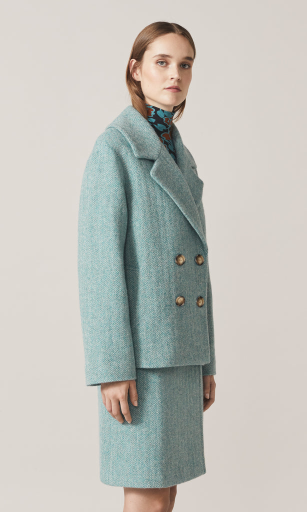 Portman Dble Breasted Coat  Aqua