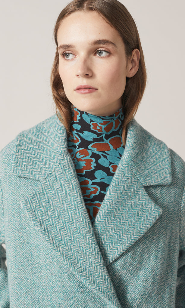 Portman Dble Breasted Coat  Aqua