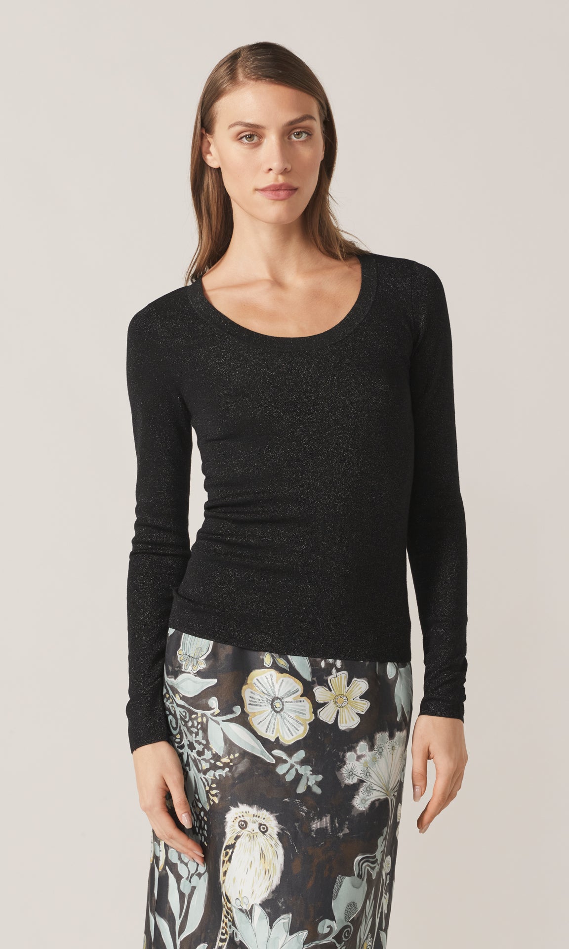 Adelphi Lurex LS Crew Black