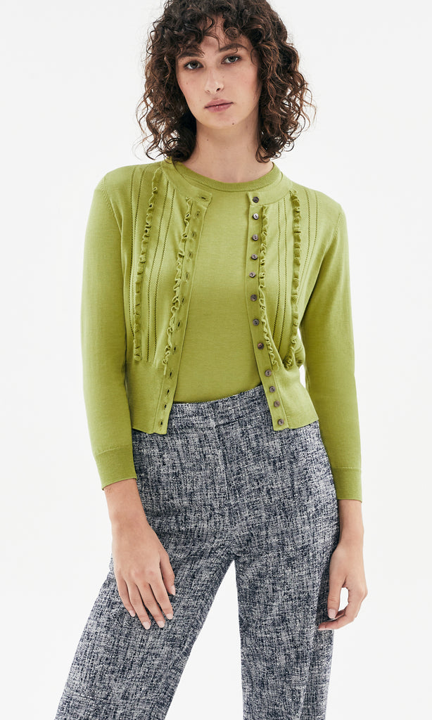 Selene Ruffle Cardigan Pear