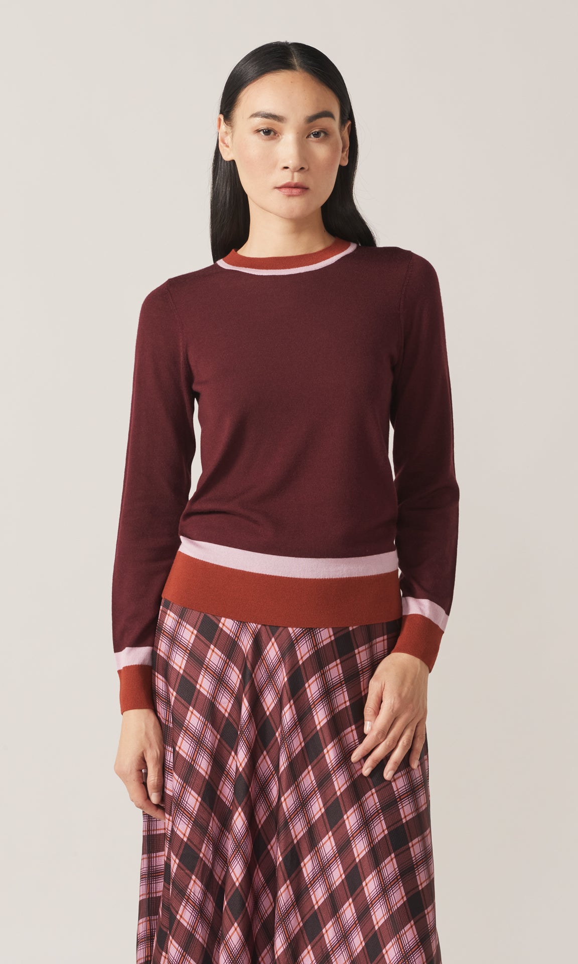 Exeter LS Merino Crew Bordeaux