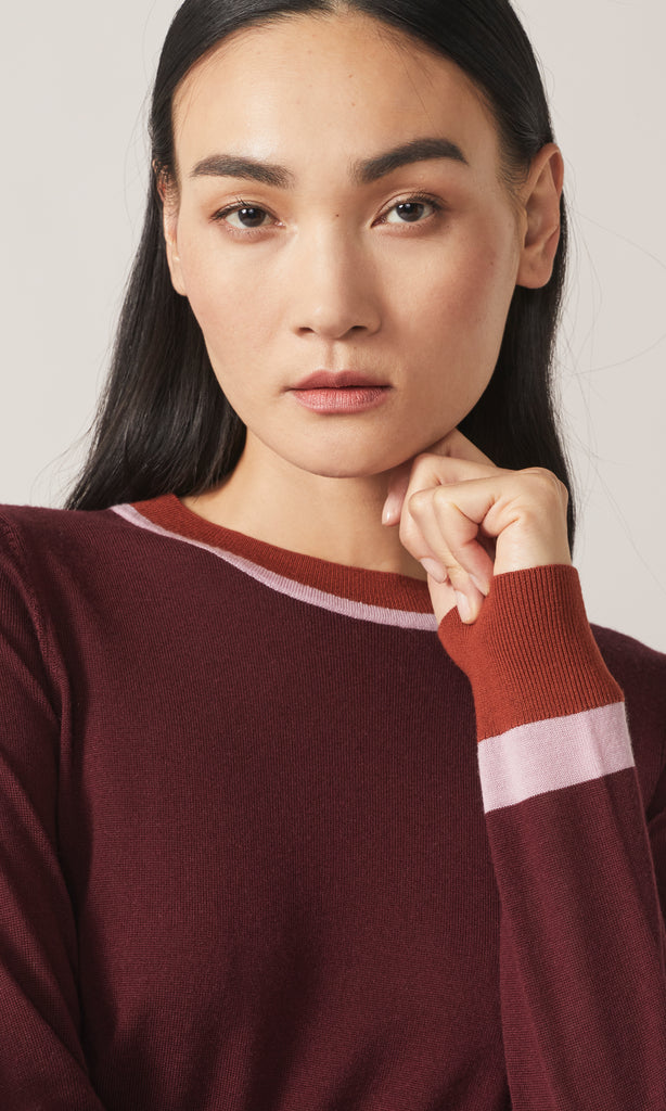 Exeter LS Merino Crew Bordeaux