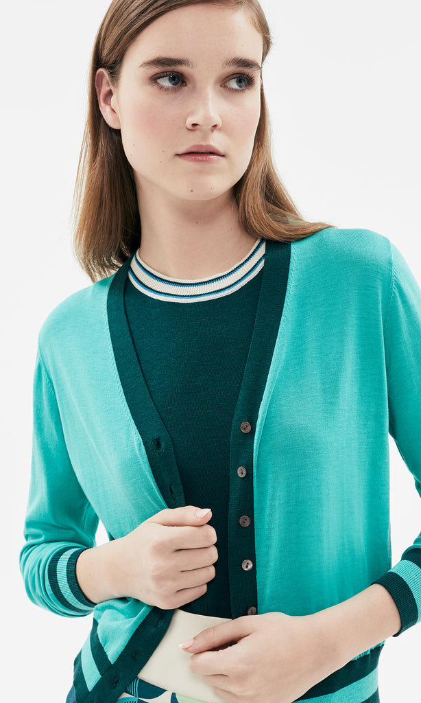 Harpe Contrast V Cardigan Turquoise/Petrol