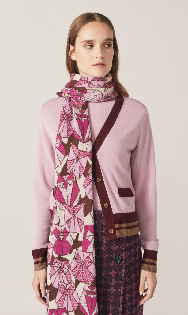Cadre Jaquard Scarf  Fuchsia Owl