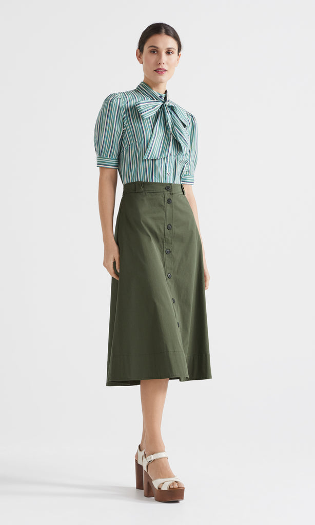 Rigata Bow Front Shirt Azure
