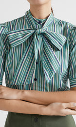 Rigata Bow Front Shirt Azure