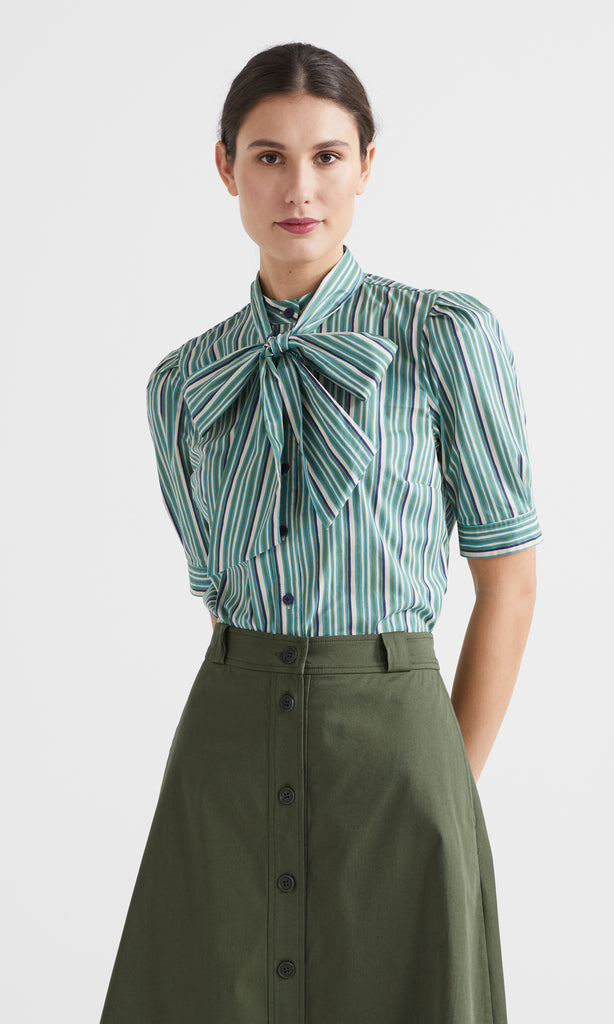 Rigata Bow Front Shirt Azure