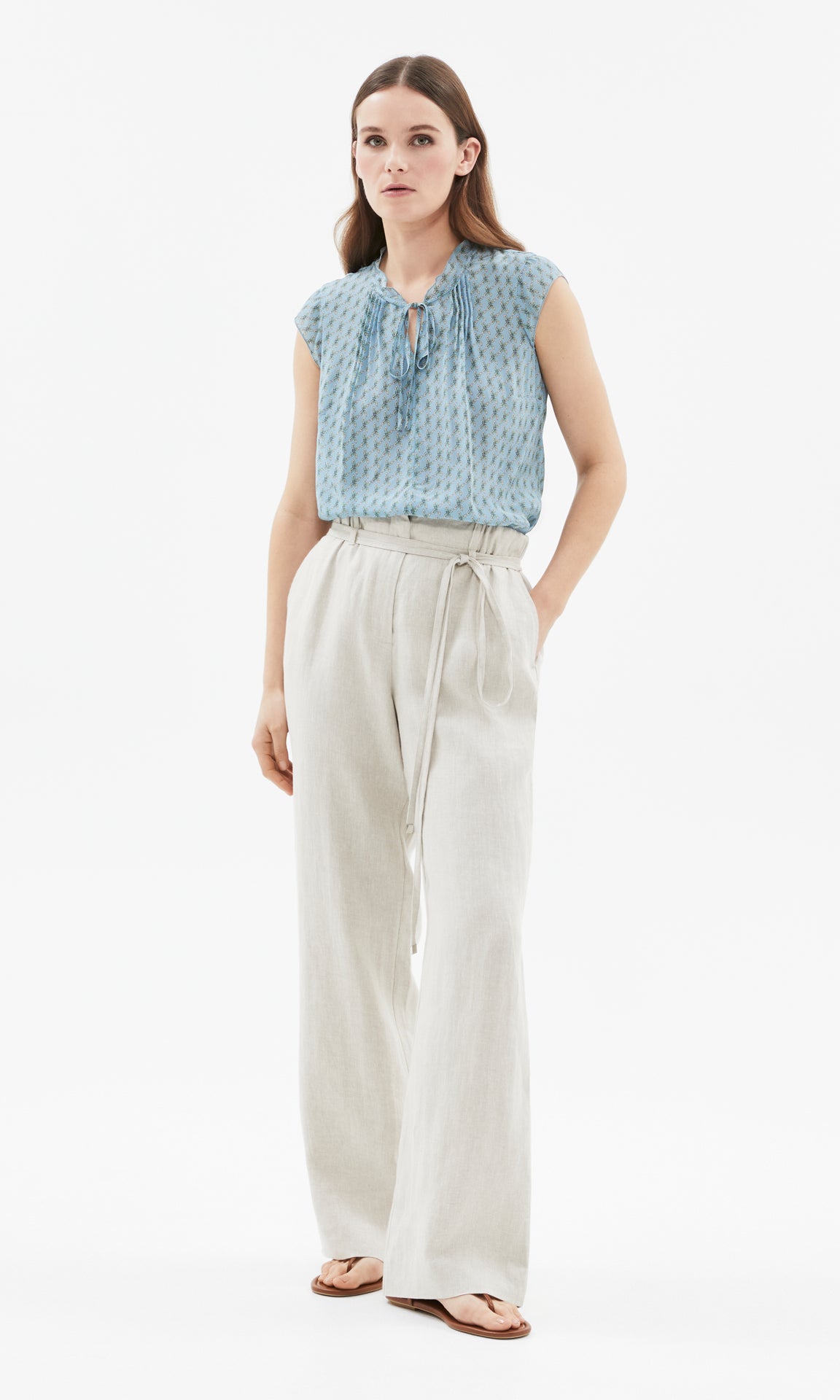 Alicudi Ruffle Neck Top Blue/Green