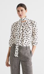 Pois Bow Front Blouse Ivory