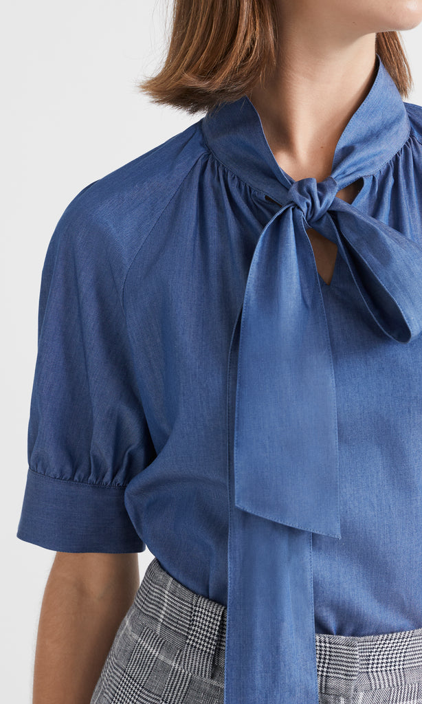 Des Nimes Bow Shirt Mid-Blue